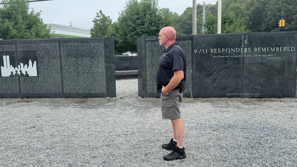 Tom Wilson looks over the 9/11 Responders Remembered memorial in New York