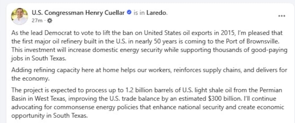 Henry Cuellar statement on Brownsville