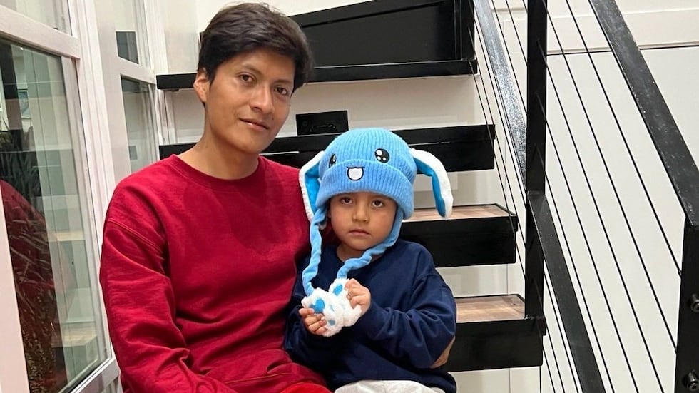 In this photo released by U.S. Rep. Joaquin Castro, D-TX, Adrian Conejo Arias and his son,...