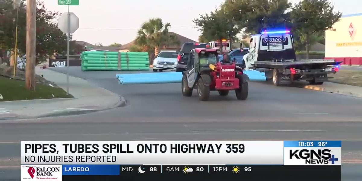 Pipes fall onto Highway 359, east side traffic backed up